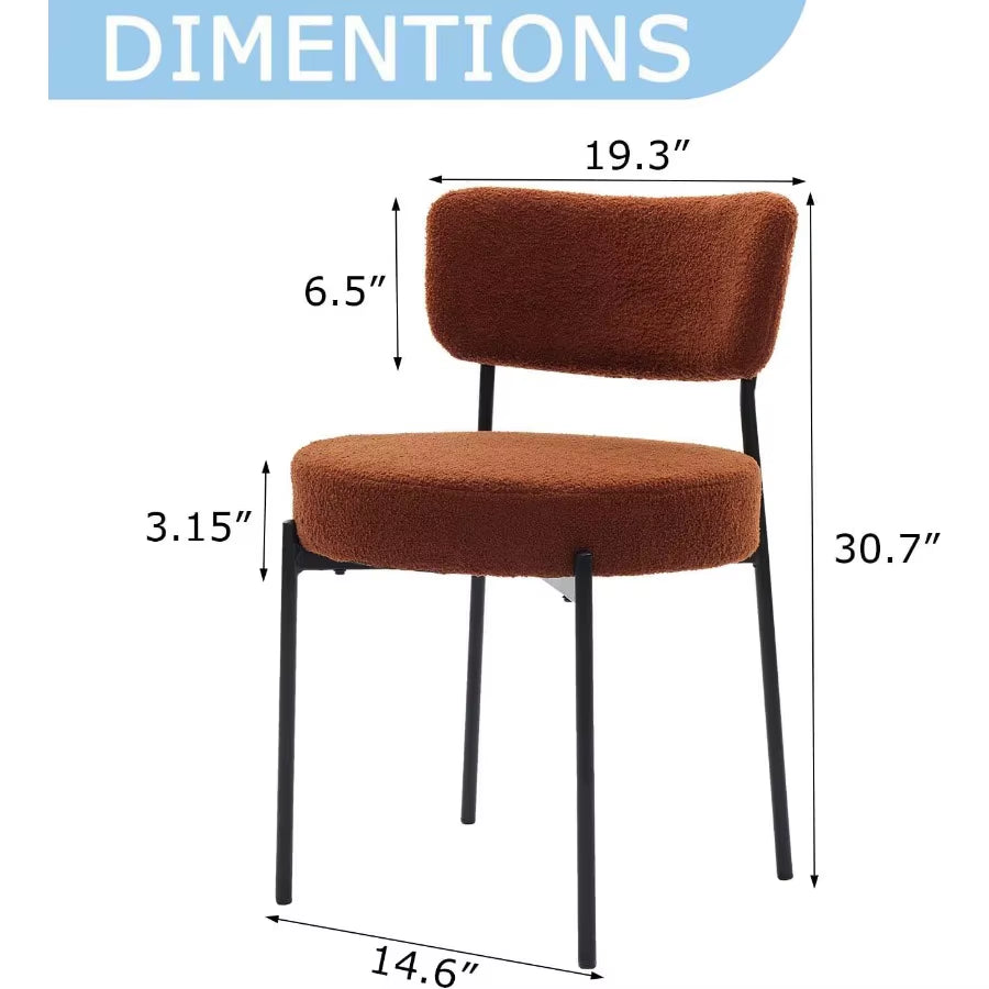 Boucle Dining Chair Set of 4 Mid Century Modern Upholstered Kitchen Chairs with Curved Backrest Black Metal Legs round Dining R