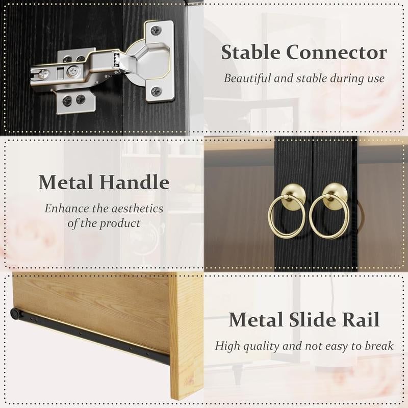 Furmax 71" Tall Arched Kitchen Pantry with 2 Large Drawers & Adjustable Shelves for Kitchen Dining Room Bathroom Living Room, Black Storage Cabinets Apartment Furniture