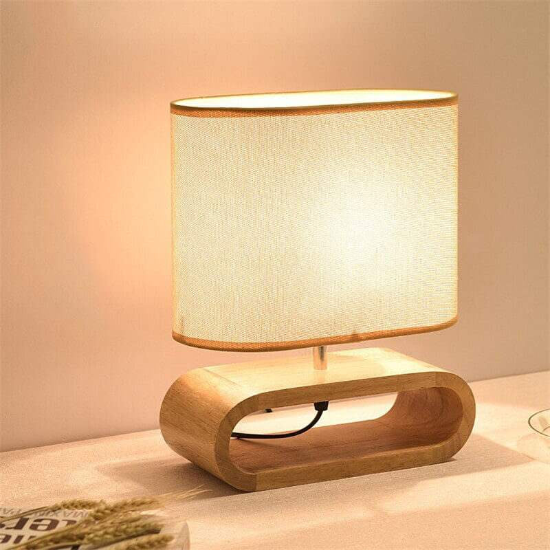 Modern Wood Table Lamp- Cloth Lampshade - Night Table Lamp- Eco-Friendly Lamp