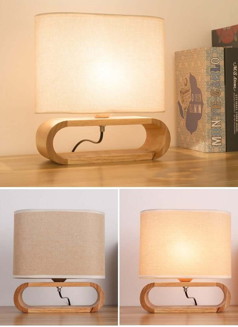Modern Wood Table Lamp- Cloth Lampshade - Night Table Lamp- Eco-Friendly Lamp
