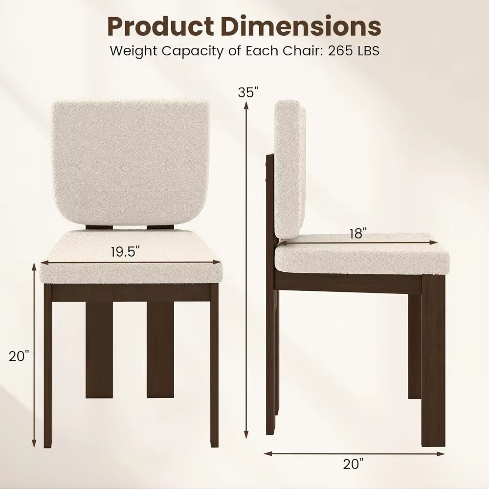 Pair of Giantex Sherpa-Cushioned Wooden Dining Chairs with Rubberwood Legs and Wide Padded Seats