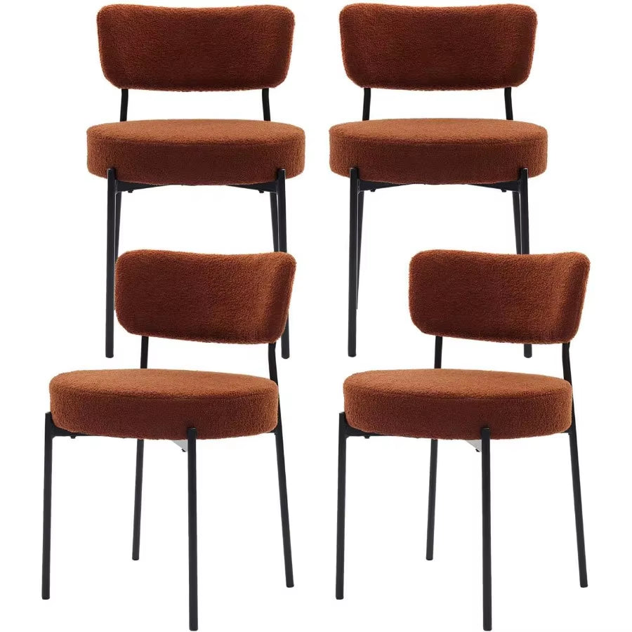Boucle Dining Chair Set of 4 Mid Century Modern Upholstered Kitchen Chairs with Curved Backrest Black Metal Legs round Dining R