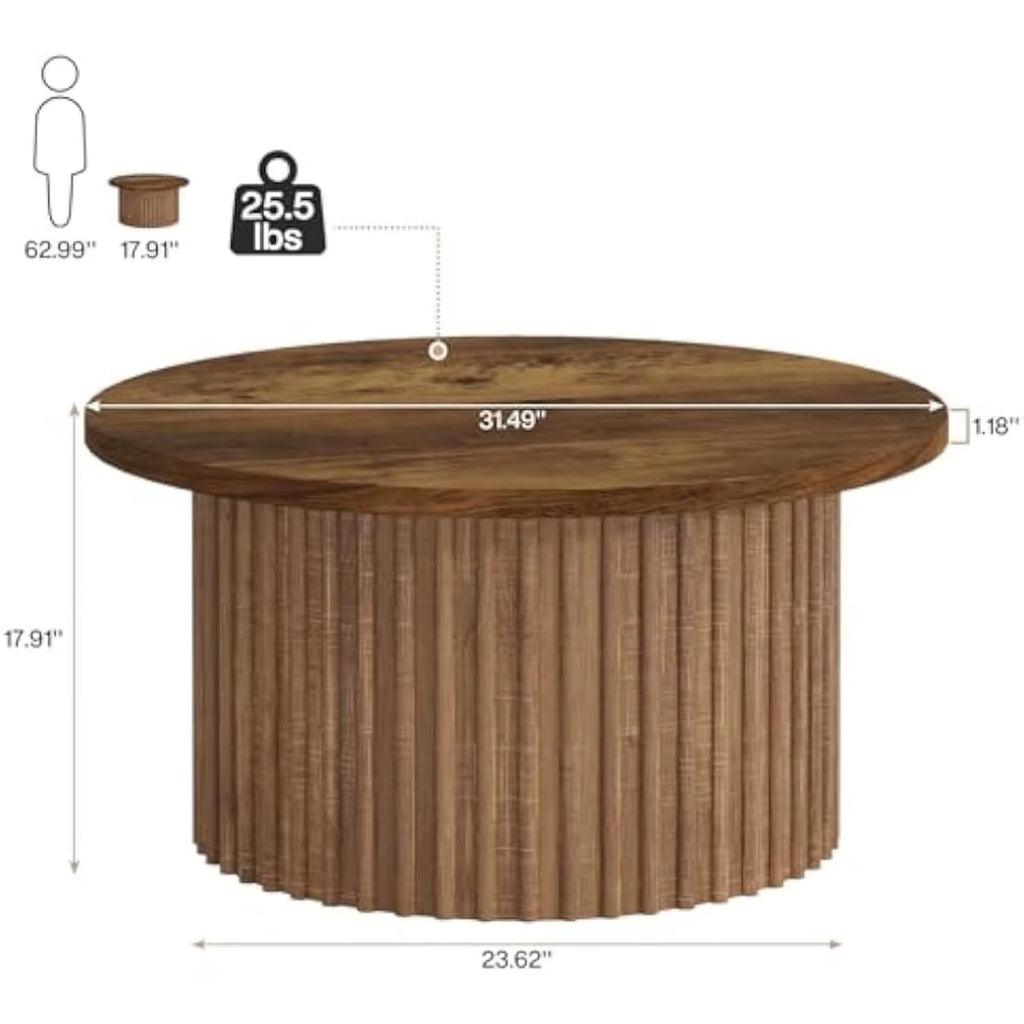 31.5" round Coffee Table, Farmhouse Circle Coffee Table with Metal Base, Modern Wood Accent Center Table Sofa Side Table