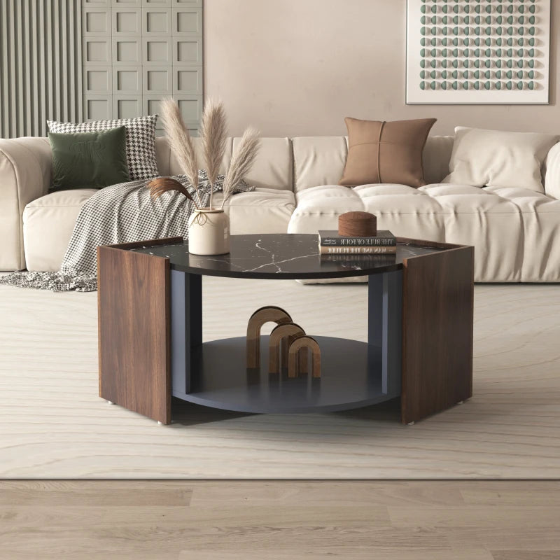 Coffee Table, Textured Coffee Table in Marble and Walnut in Contrasting Colors. Living Room Table with Unique Lines