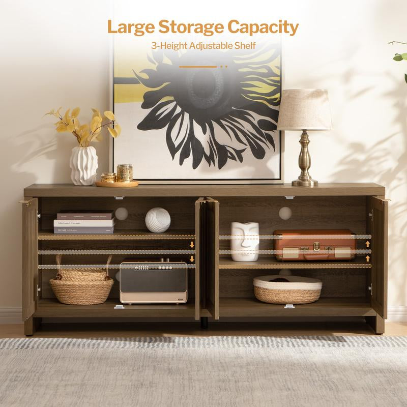 SICOTAS TV Stand for Living Room Boho Entertainment Center for Bedroom with 4 Rattan Cabinets Farmhouse Television Stands with Storage Large Wood Media Console Table for Tvs up to 45 50 55 60 65 Inch