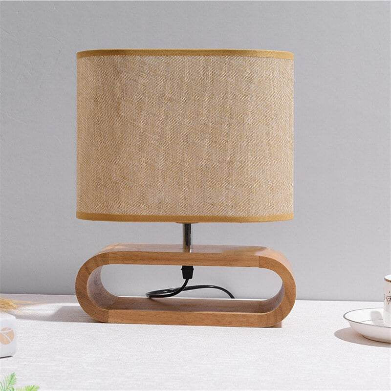 Modern Wood Table Lamp- Cloth Lampshade - Night Table Lamp- Eco-Friendly Lamp