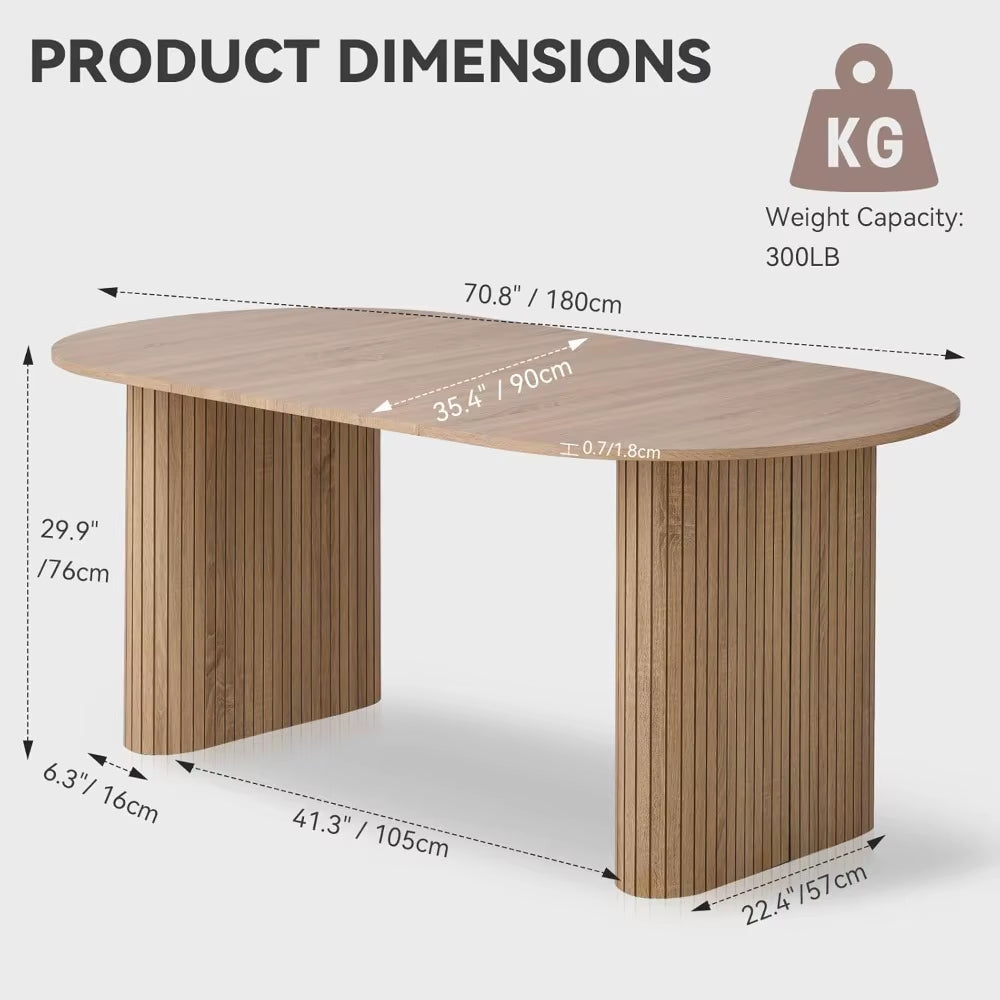 70.8 Oval Dining Table for 4 6 Person, Modern Farmhouse Kitchen Dinner Table, for Breakfast Dining Receiption Room (Only Table)