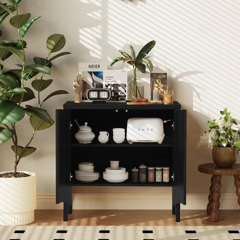 Giratree Fluted Sideboard Cabinet with Storage,Buffet Cabinet with Adjustable Shelves,Accent Storage Cabinets with Carved Arc Door Kitchen Dining Living Room