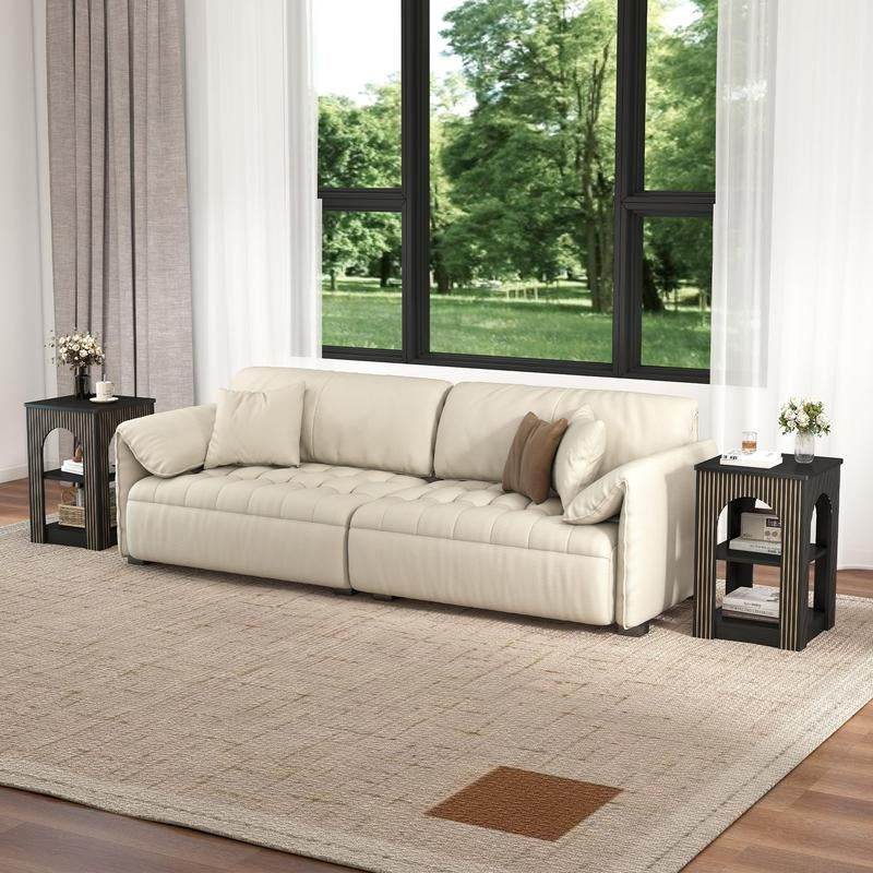 Giratree End Table Set of 2, Mid-Century Modern Side Table with 3-Tier Storage Shelves and Arched Carving Lines, Square Fluted Nightstand for Living Room, Bedroom, or Office