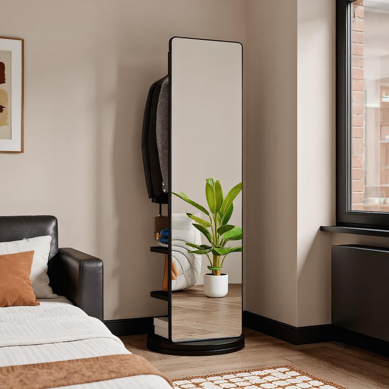 69"X16" Full Length Mirror with Stand Coat Rack Solid Wood Swivel Mirror for Bedroom Living Room Cloakroom Elegant Decoration Newyear Gift Standing Wooden