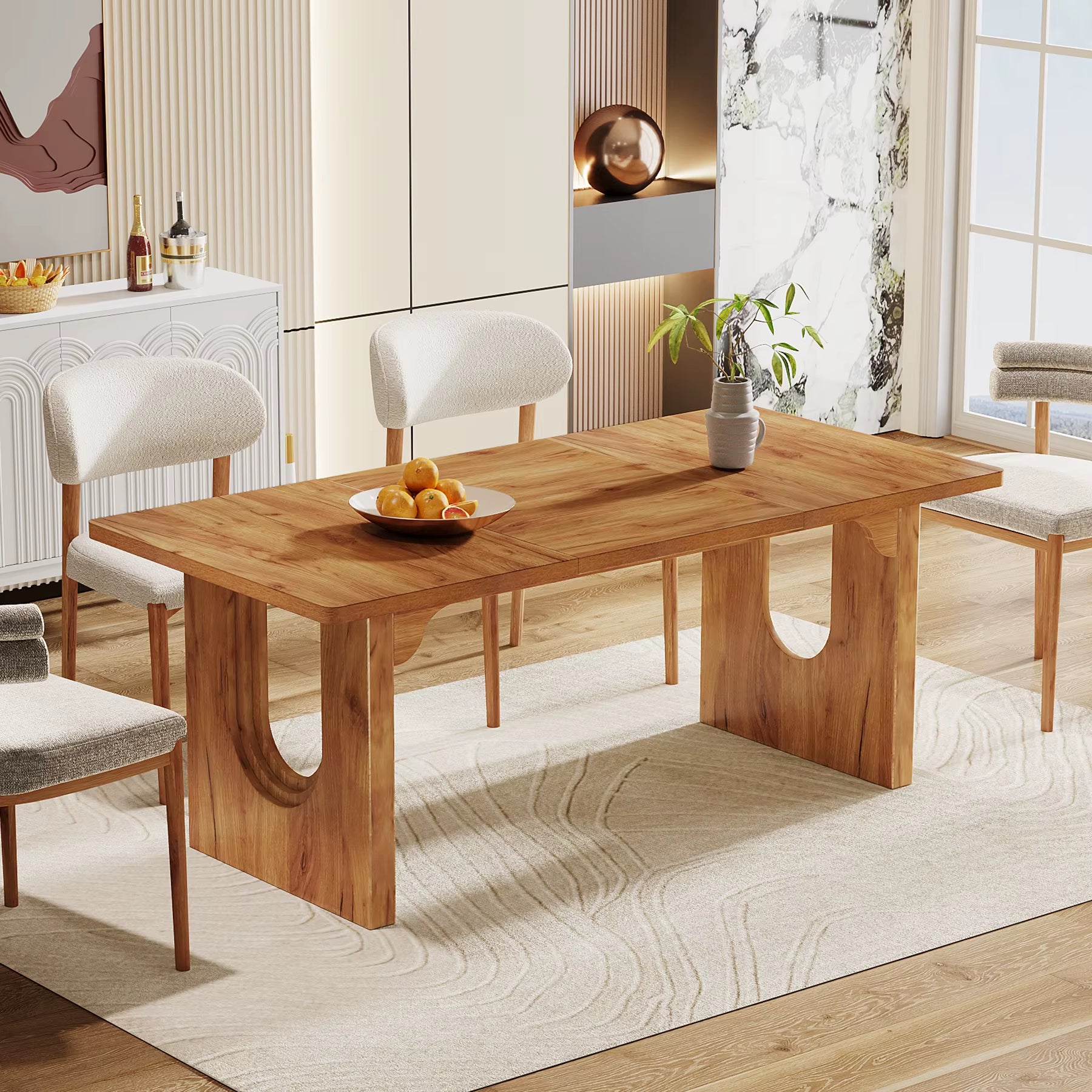 Modern Dining Table for 6 to 8 People, 71" Large Kitchen Dining Table with Wood Pedestal Base,