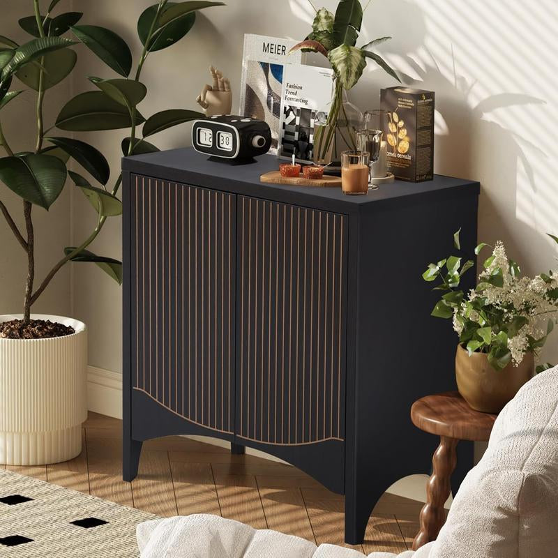 Giratree Fluted Sideboard Cabinet with Storage,Buffet Cabinet with Adjustable Shelves,Accent Storage Cabinets with Carved Arc Door Kitchen Dining Living Room