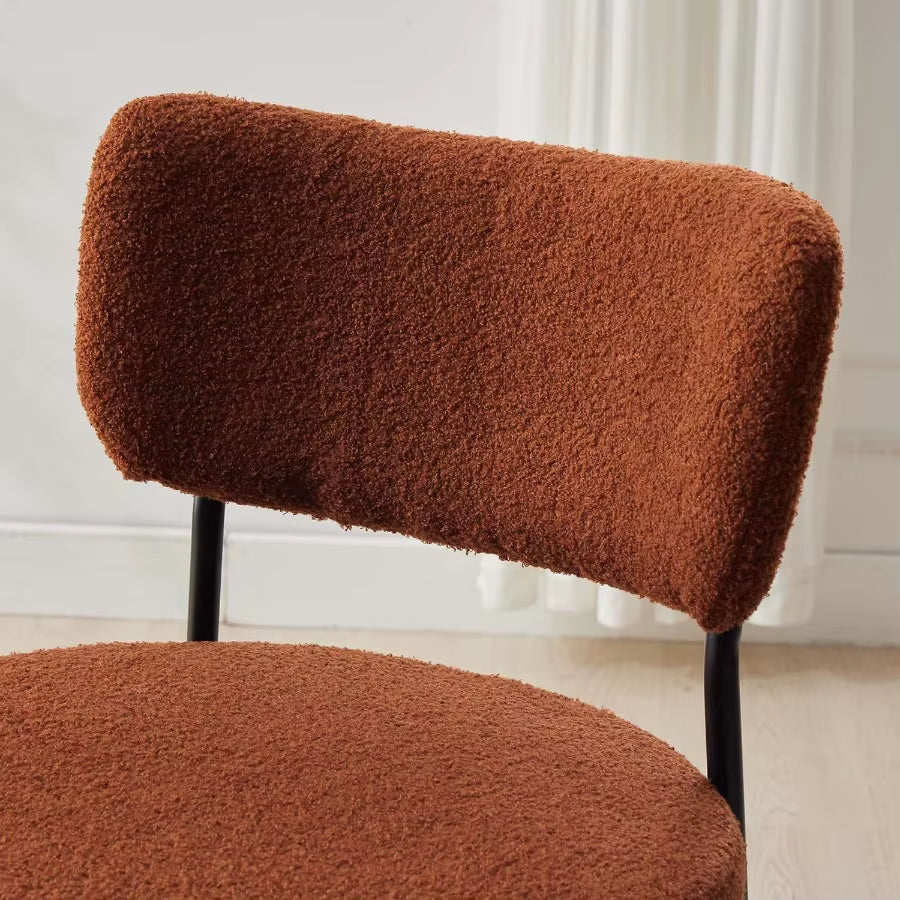 Boucle Dining Chair Set of 4 Mid Century Modern Upholstered Kitchen Chairs with Curved Backrest Black Metal Legs round Dining R