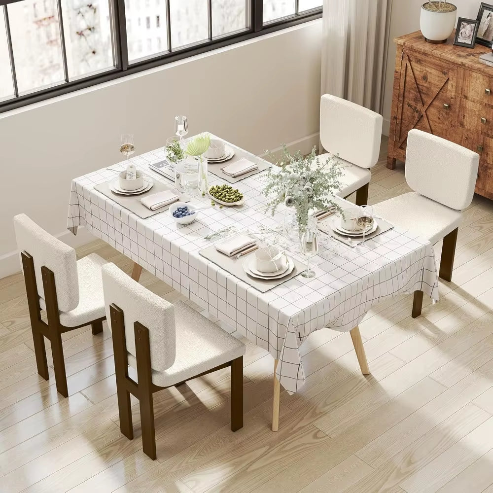 Pair of Giantex Sherpa-Cushioned Wooden Dining Chairs with Rubberwood Legs and Wide Padded Seats