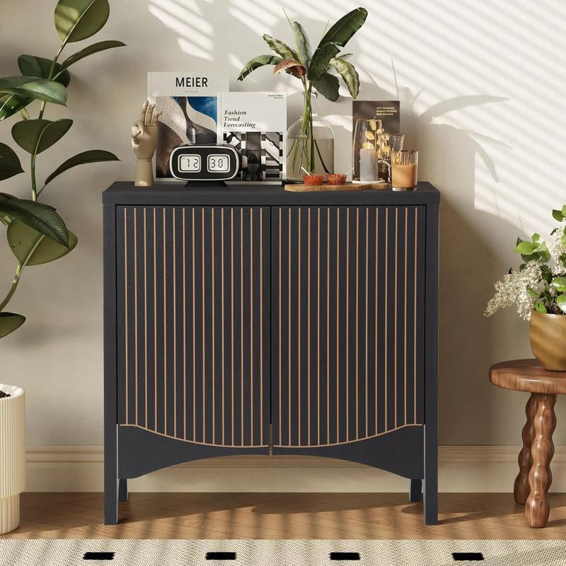 Giratree Fluted Sideboard Cabinet with Storage,Buffet Cabinet with Adjustable Shelves,Accent Storage Cabinets with Carved Arc Door Kitchen Dining Living Room