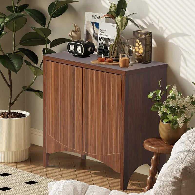 Giratree Fluted Sideboard Cabinet with Storage,Buffet Cabinet with Adjustable Shelves,Accent Storage Cabinets with Carved Arc Door Kitchen Dining Living Room