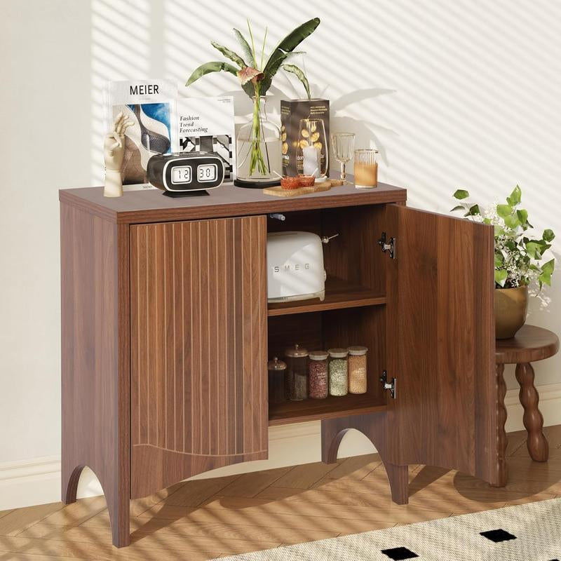 Giratree Fluted Sideboard Cabinet with Storage,Buffet Cabinet with Adjustable Shelves,Accent Storage Cabinets with Carved Arc Door Kitchen Dining Living Room