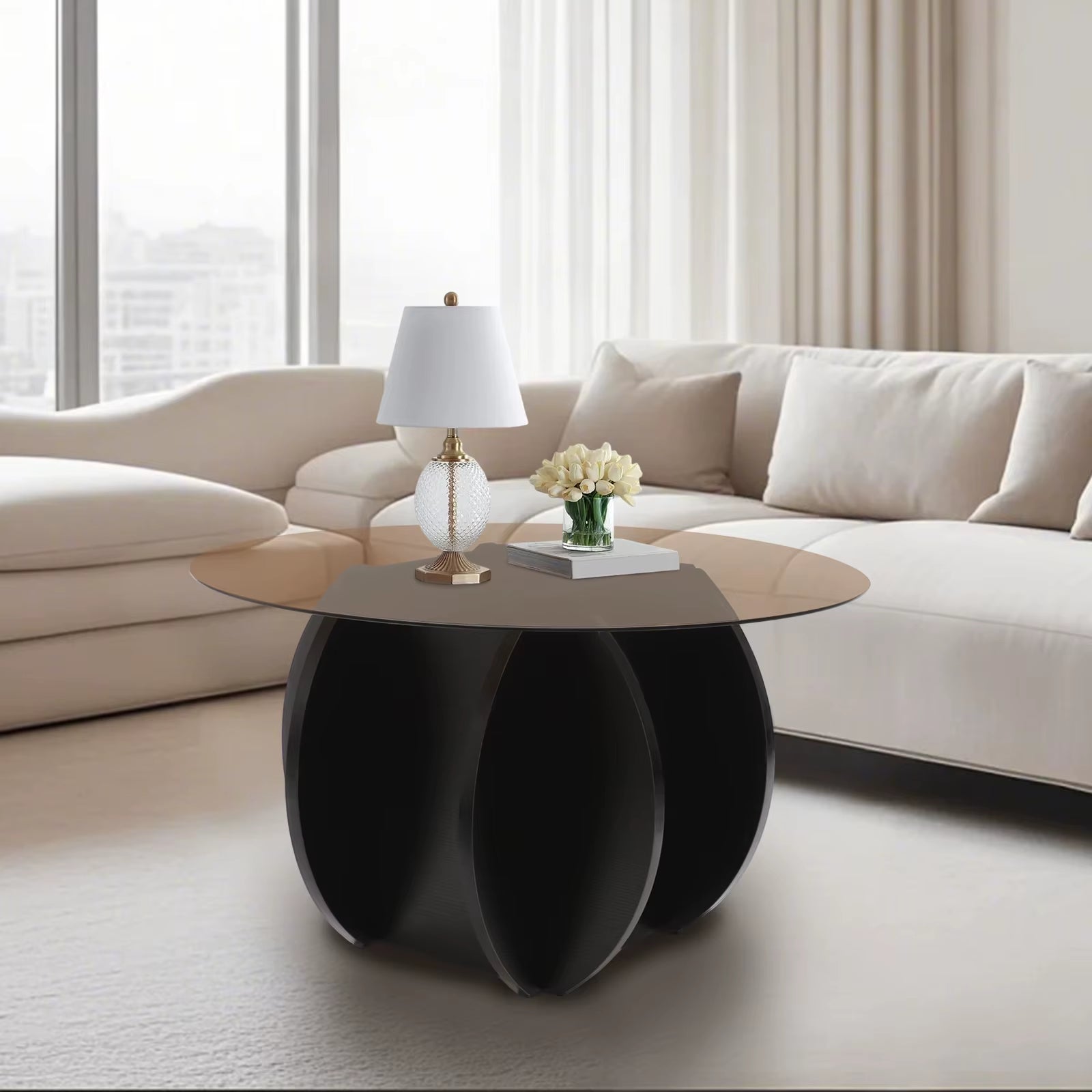 70CM round Luxury Modern Glass Coffee Table, Living Room, Small Household, Minimalist Coffee Table
