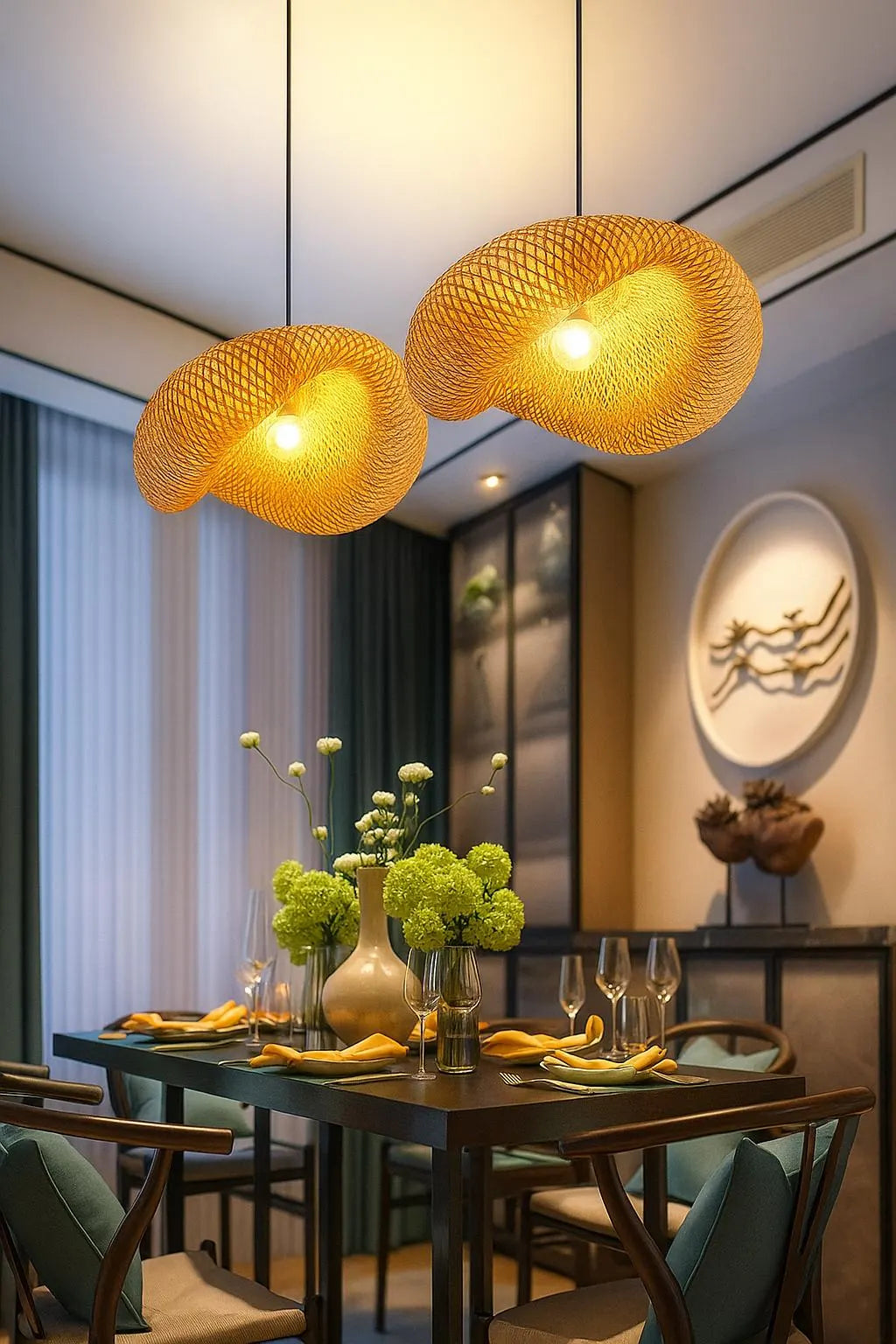 Modern Rattan Pendant Light | Handmade Organic Ceiling Lamp | Japandi Boho Chic Lighting for Cozy Interiors