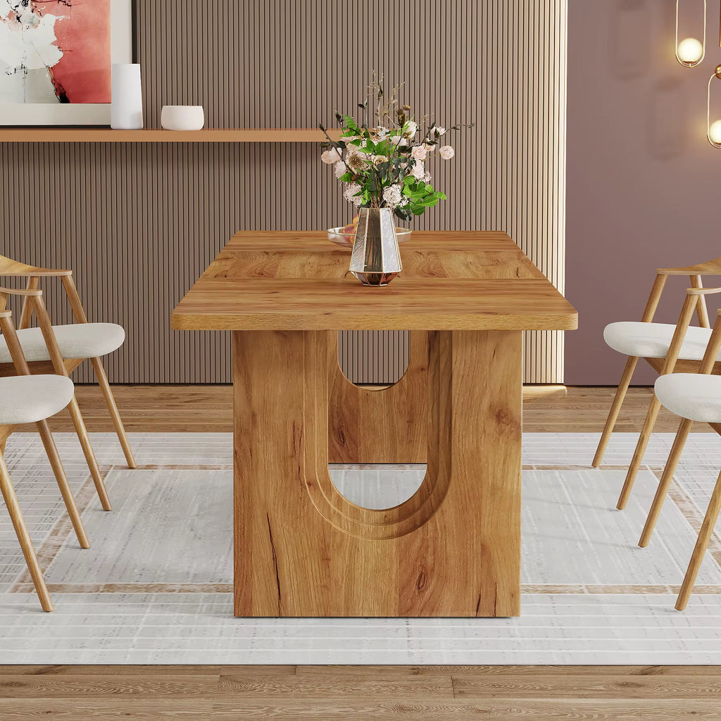 Modern Dining Table for 6 to 8 People, 71" Large Kitchen Dining Table with Wood Pedestal Base,