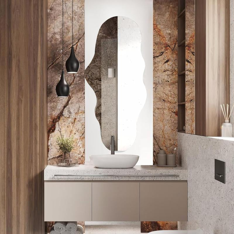 47X23 Inch Full Length Wall Mounted Mirror Tall Mirror Full Floor Length Mirror Dressing Mirror Frameless Mirror for Bedroom Bathroom Living Room, Irregular Shape Mirror, White
