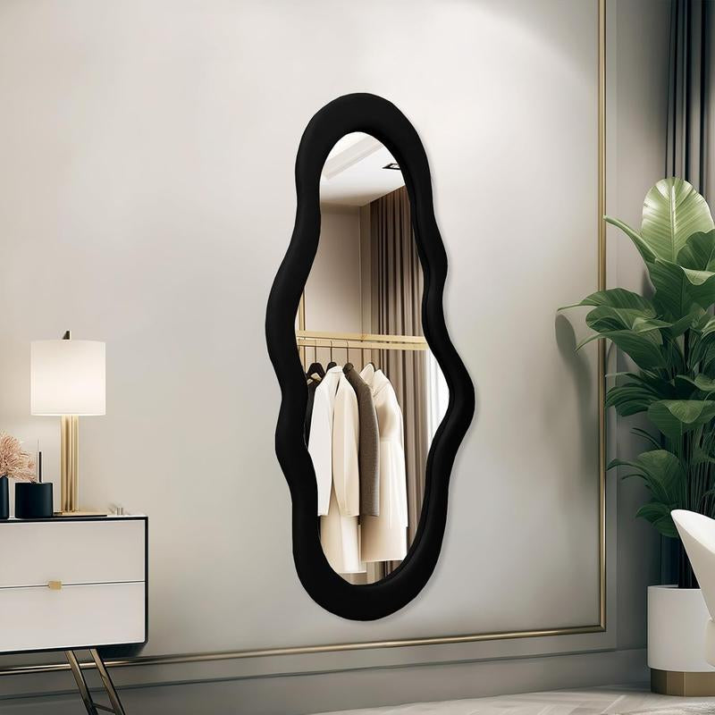47X23 Inch Full Length Wall Mounted Mirror Tall Mirror Full Floor Length Mirror Dressing Mirror Frameless Mirror for Bedroom Bathroom Living Room, Irregular Shape Mirror, White