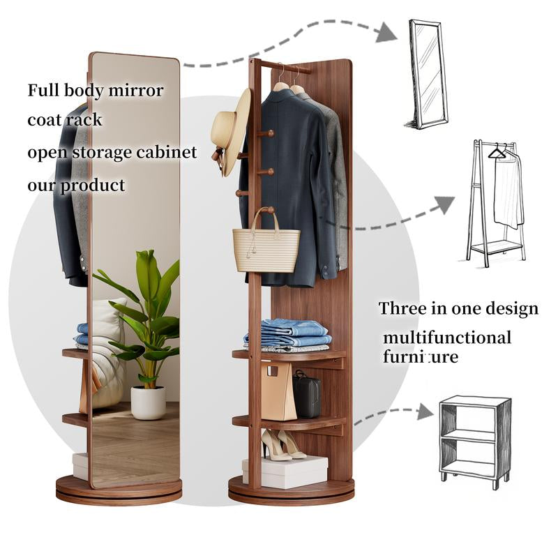 69"X16" Full Length Mirror with Stand Coat Rack Solid Wood Swivel Mirror for Bedroom Living Room Cloakroom Elegant Decoration Newyear Gift Standing Wooden
