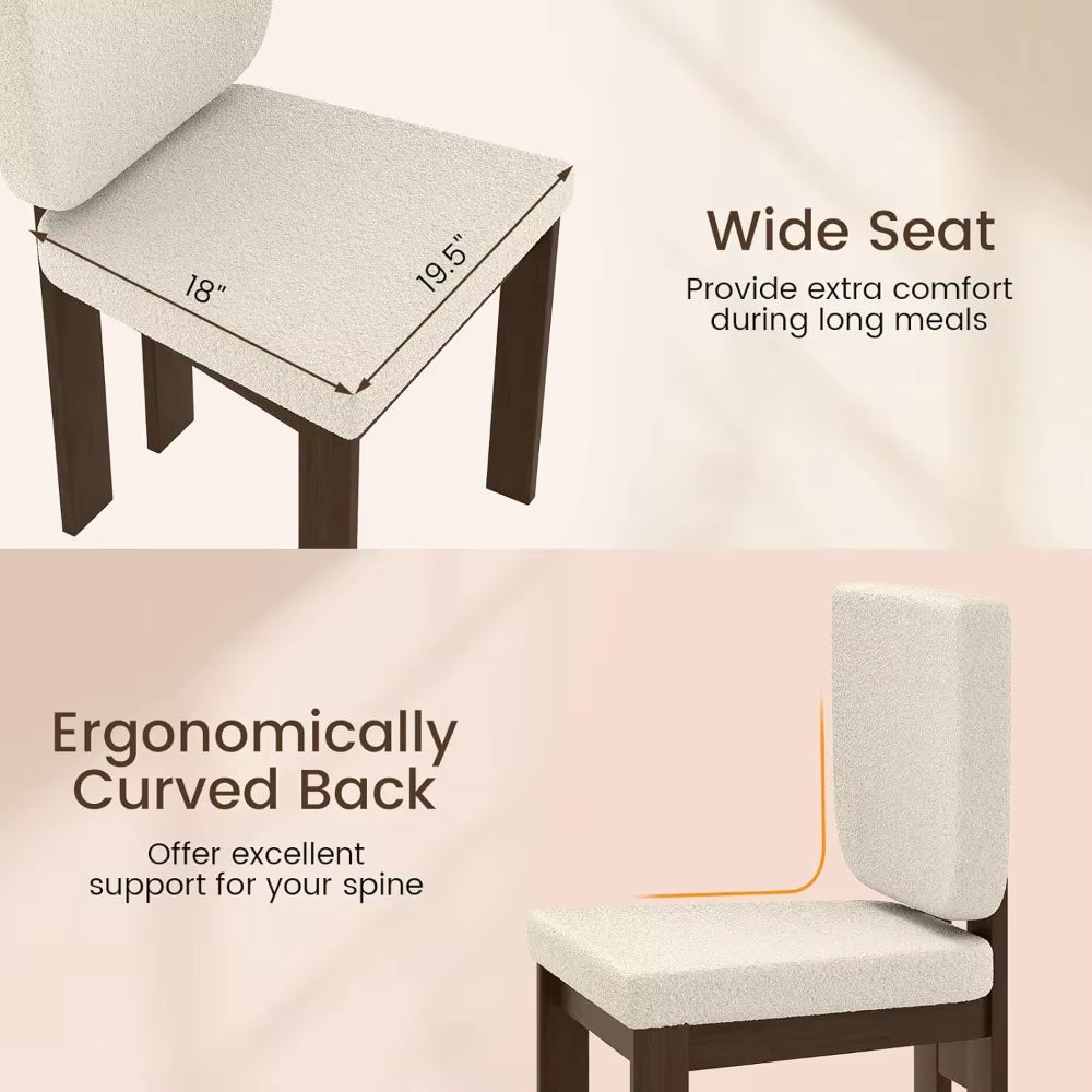 Pair of Giantex Sherpa-Cushioned Wooden Dining Chairs with Rubberwood Legs and Wide Padded Seats