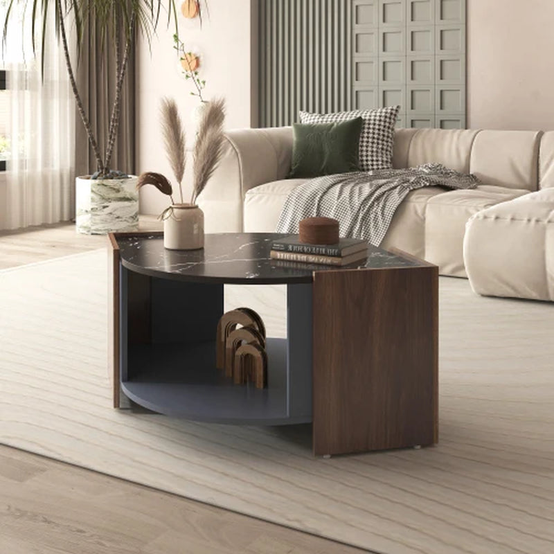 Coffee Table, Textured Coffee Table in Marble and Walnut in Contrasting Colors. Living Room Table with Unique Lines