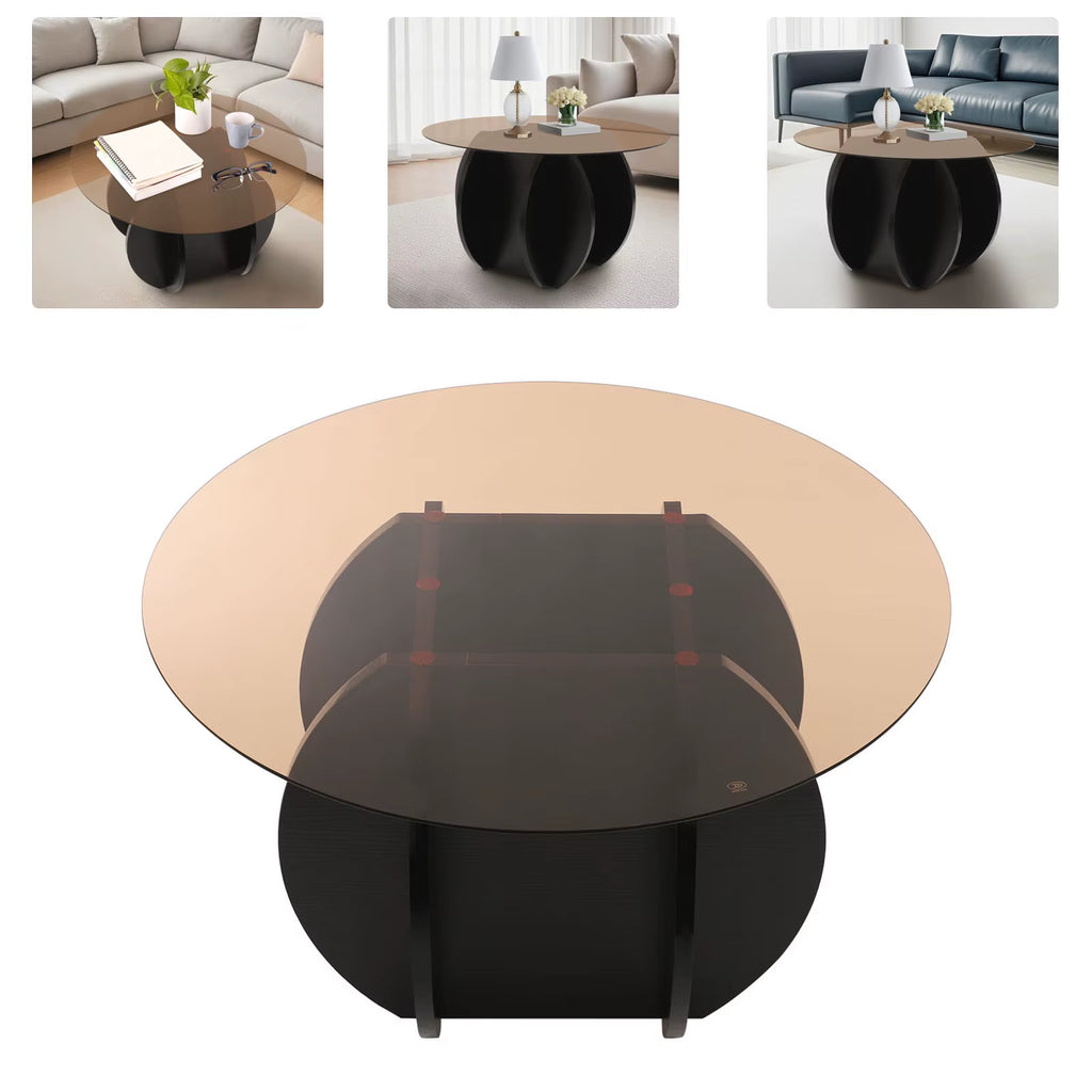 70CM round Luxury Modern Glass Coffee Table, Living Room, Small Household, Minimalist Coffee Table