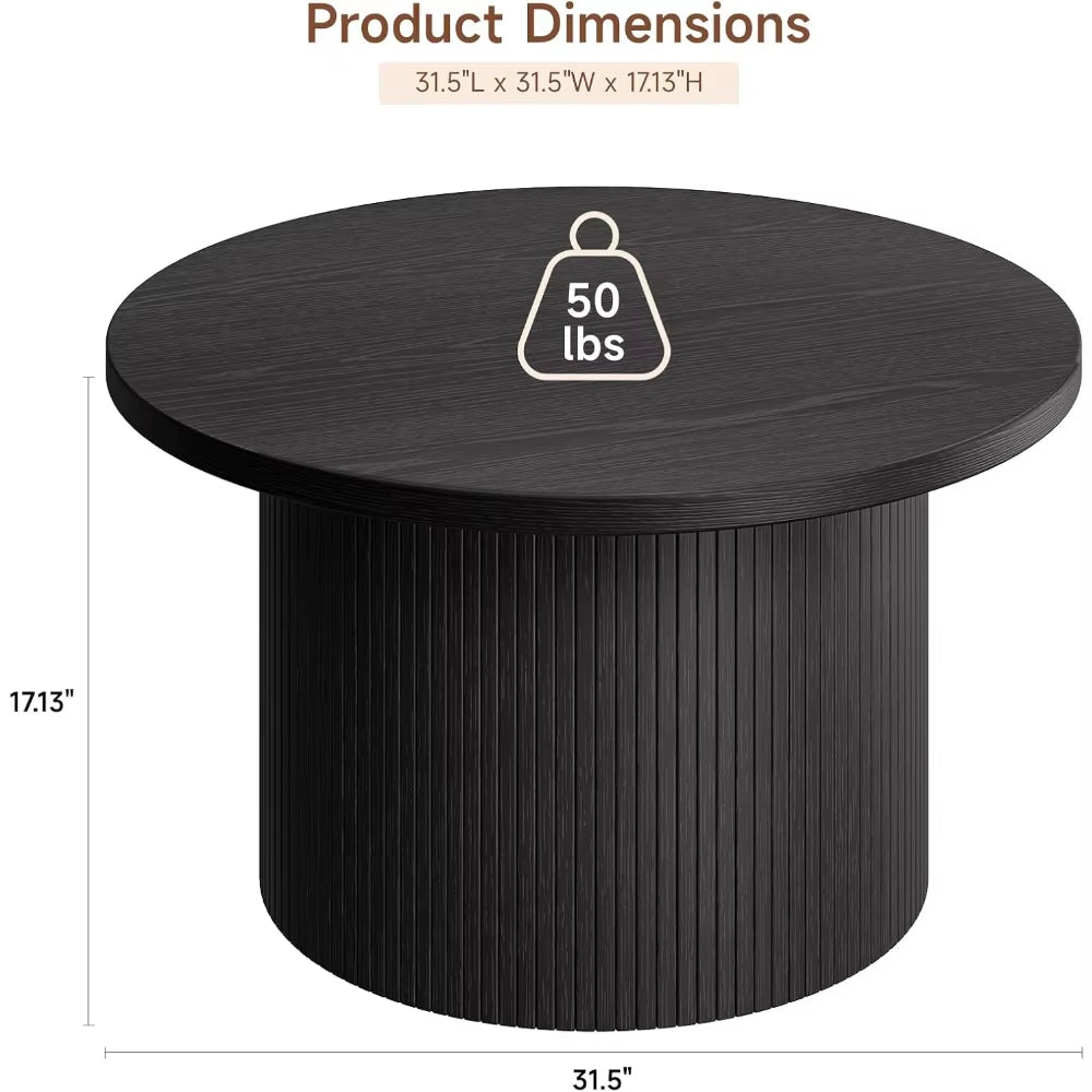 31.5" round Coffee Table, Tambour Design Coffee Tables for Living Room, Mid Century Modern Wood Coffee Table, Drum Accent Small