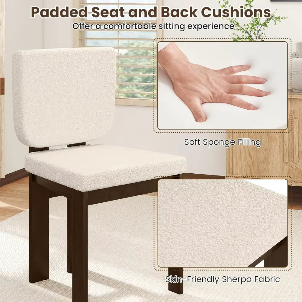 Pair of Giantex Sherpa-Cushioned Wooden Dining Chairs with Rubberwood Legs and Wide Padded Seats