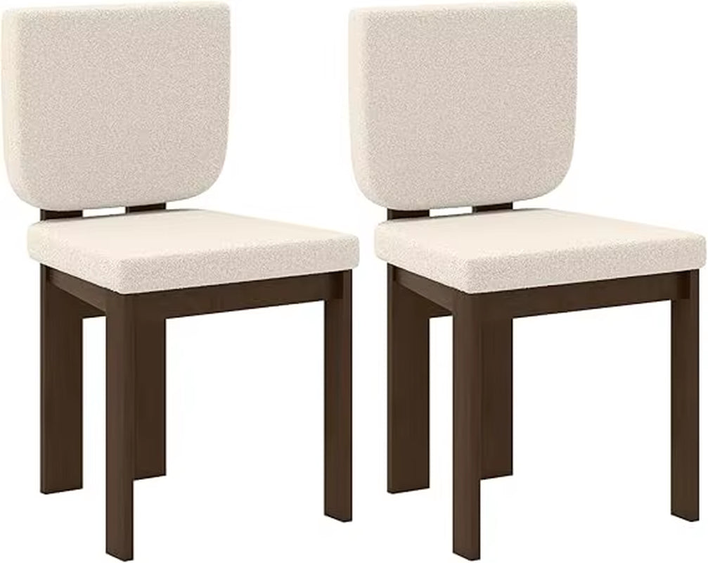 Pair of Giantex Sherpa-Cushioned Wooden Dining Chairs with Rubberwood Legs and Wide Padded Seats