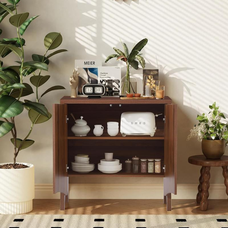 Giratree Fluted Sideboard Cabinet with Storage,Buffet Cabinet with Adjustable Shelves,Accent Storage Cabinets with Carved Arc Door Kitchen Dining Living Room