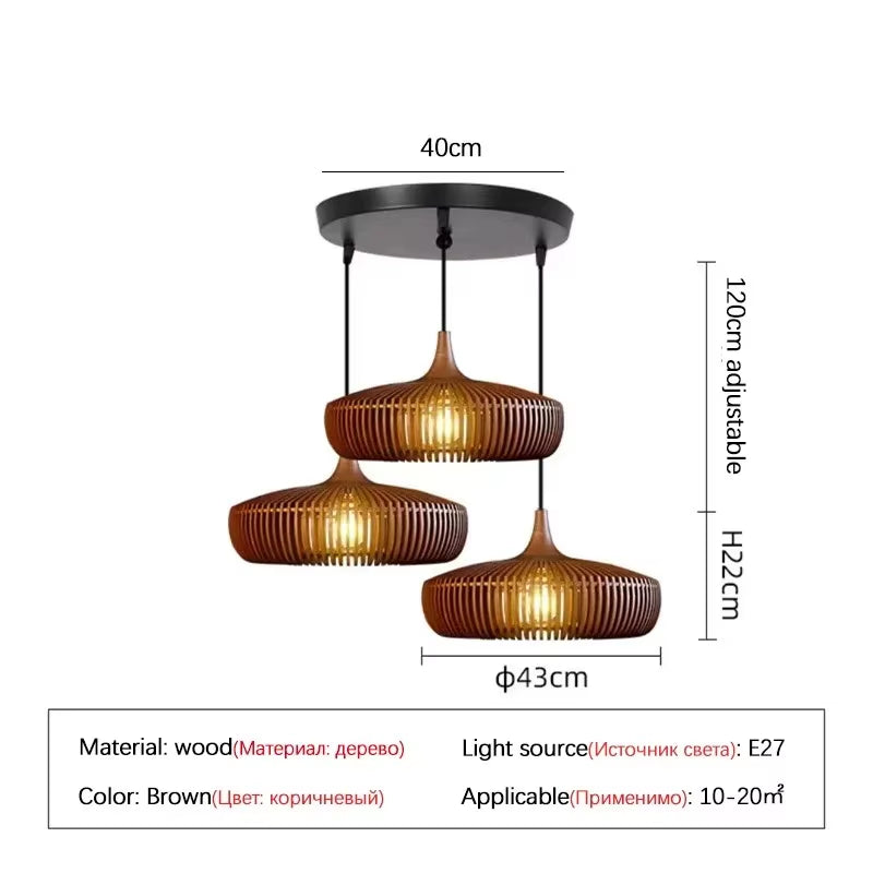 Clava Dine Log Wood Pendant Lamp Birdcage Denmark Designer Lamp for Dining Room Study Living Room Table Decoration Loft Lamp