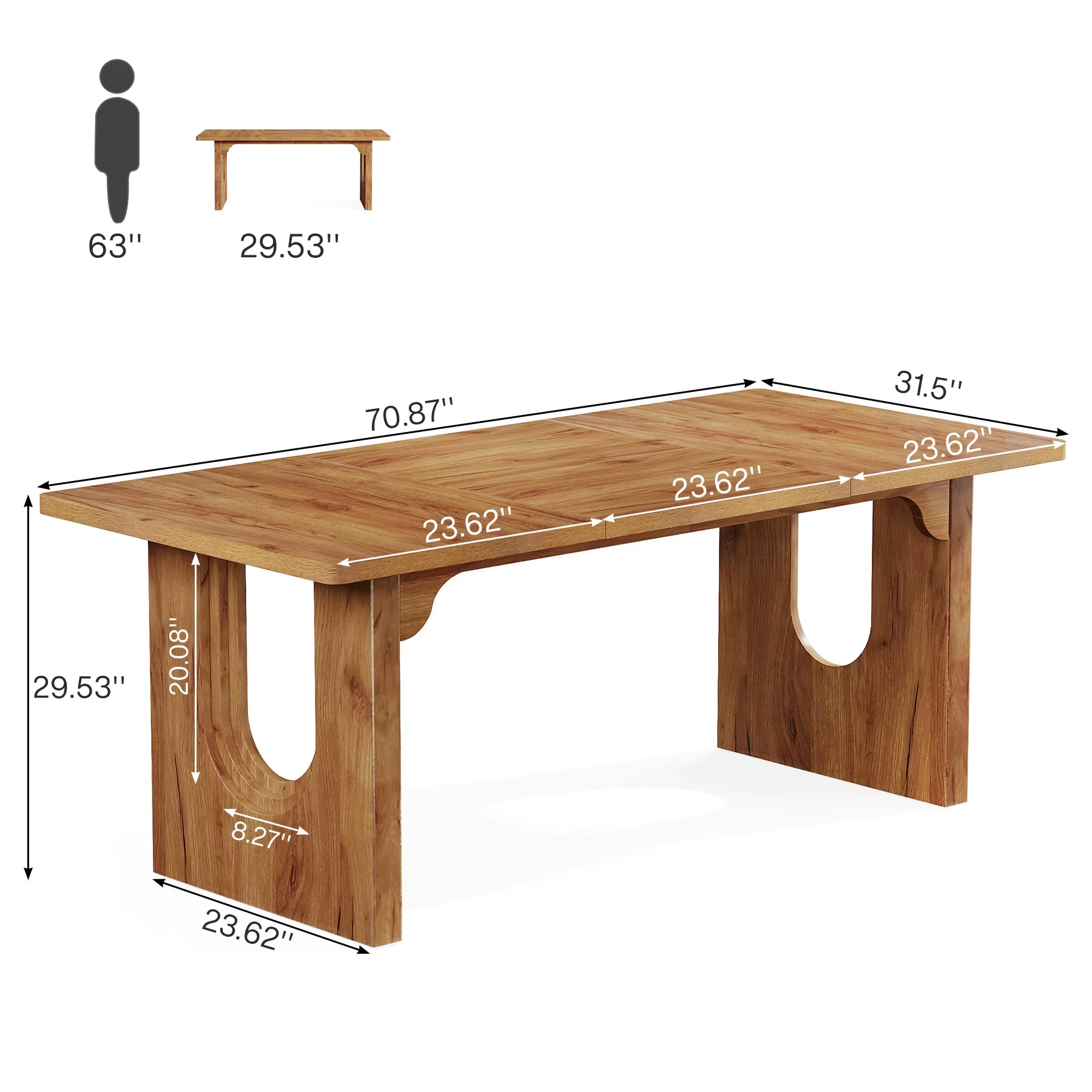 Modern Dining Table for 6 to 8 People, 71" Large Kitchen Dining Table with Wood Pedestal Base,
