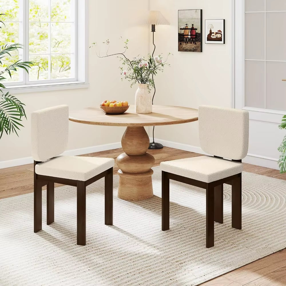 Pair of Giantex Sherpa-Cushioned Wooden Dining Chairs with Rubberwood Legs and Wide Padded Seats