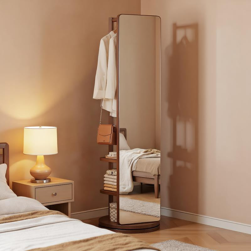 69"X16" Full Length Mirror with Stand Coat Rack Solid Wood Swivel Mirror for Bedroom Living Room Cloakroom Elegant Decoration Newyear Gift Standing Wooden