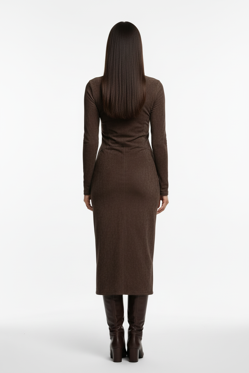 Brown suede dress this model back
