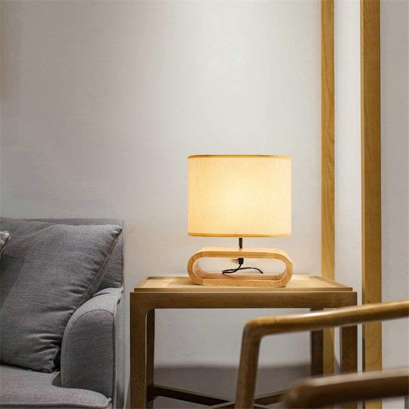 Modern Wood Table Lamp- Cloth Lampshade - Night Table Lamp- Eco-Friendly Lamp