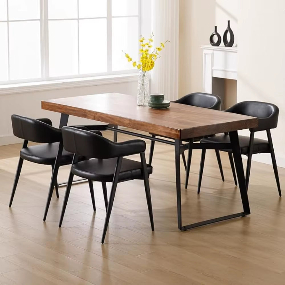 Black Leather Dining Chairs Set of 2 with Black Metal Legs, Mid Century Modern Kitchen Chairs with Curved Backrest,Customized