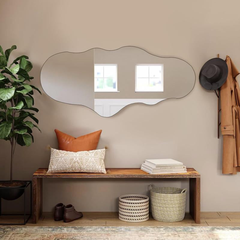 47X23 Inch Full Length Wall Mounted Mirror Tall Mirror Full Floor Length Mirror Dressing Mirror Frameless Mirror for Bedroom Bathroom Living Room, Irregular Shape Mirror, White