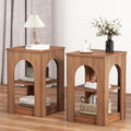 Giratree End Table Set of 2, Mid-Century Modern Side Table with 3-Tier Storage Shelves and Arched Carving Lines, Square Fluted Nightstand for Living Room, Bedroom, or Office
