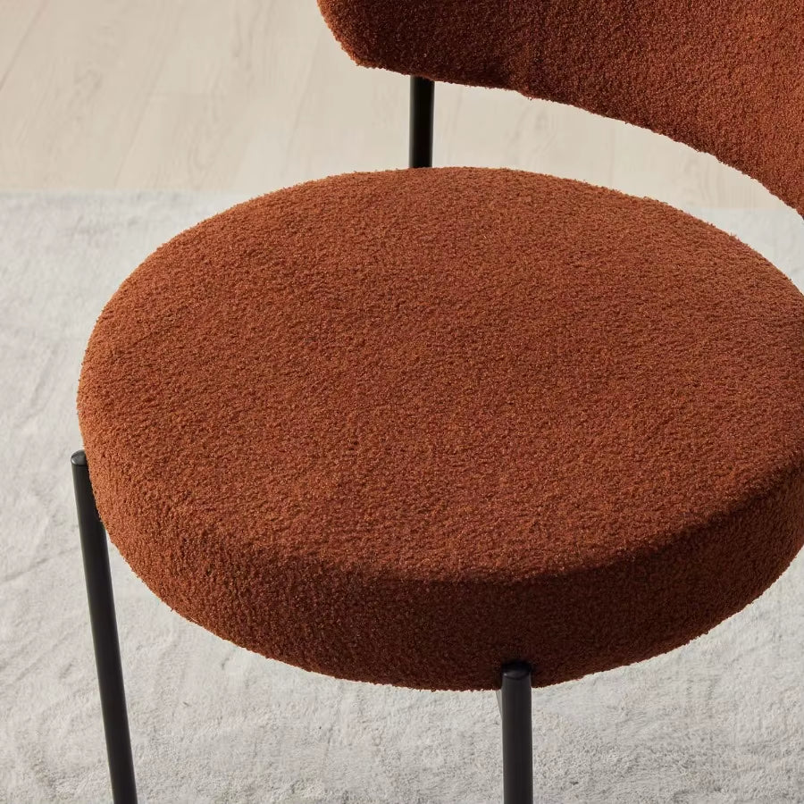 Boucle Dining Chair Set of 4 Mid Century Modern Upholstered Kitchen Chairs with Curved Backrest Black Metal Legs round Dining R