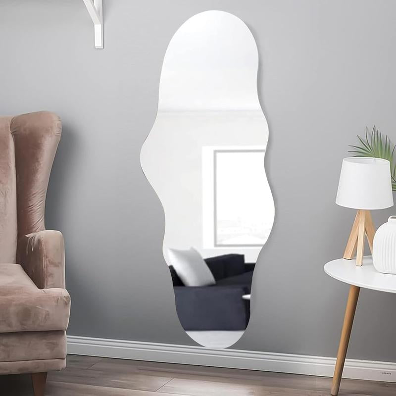 47X23 Inch Full Length Wall Mounted Mirror Tall Mirror Full Floor Length Mirror Dressing Mirror Frameless Mirror for Bedroom Bathroom Living Room, Irregular Shape Mirror, White