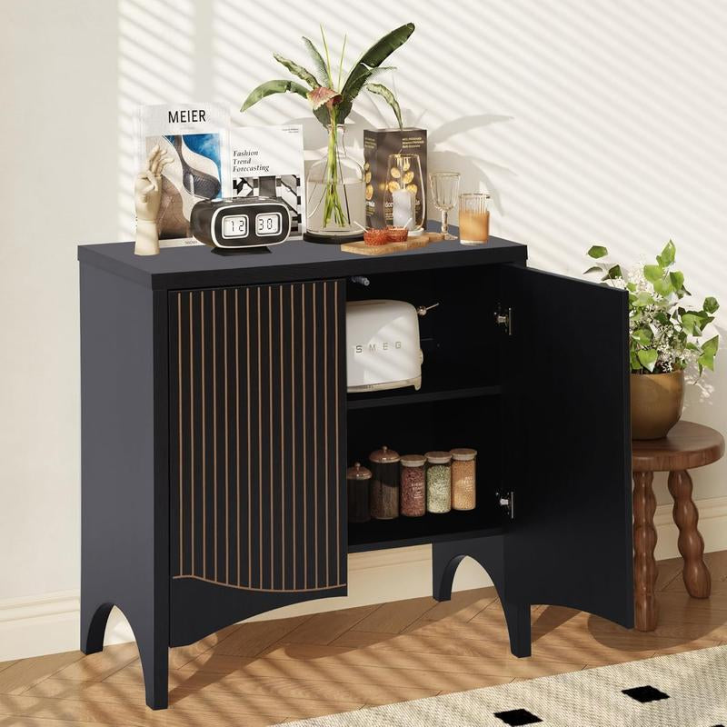 Giratree Fluted Sideboard Cabinet with Storage,Buffet Cabinet with Adjustable Shelves,Accent Storage Cabinets with Carved Arc Door Kitchen Dining Living Room