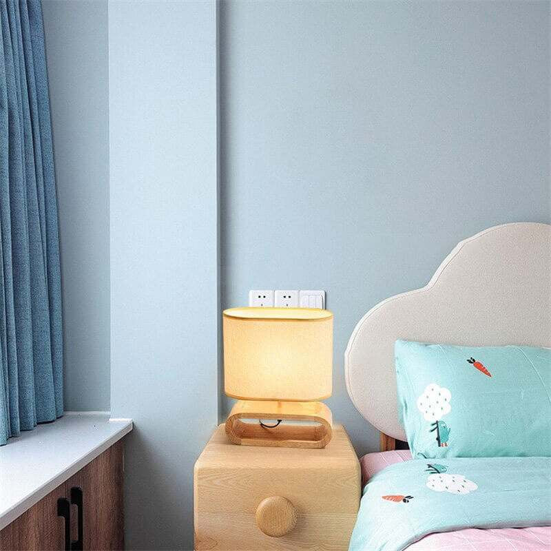 Modern Wood Table Lamp- Cloth Lampshade - Night Table Lamp- Eco-Friendly Lamp