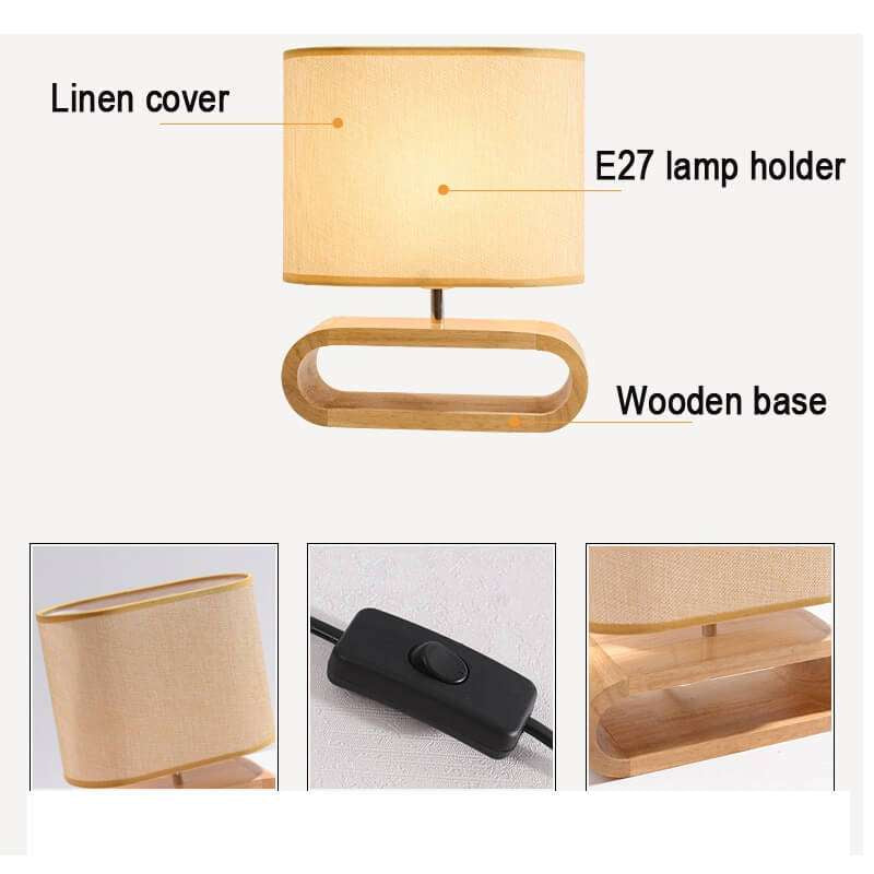 Modern Wood Table Lamp- Cloth Lampshade - Night Table Lamp- Eco-Friendly Lamp
