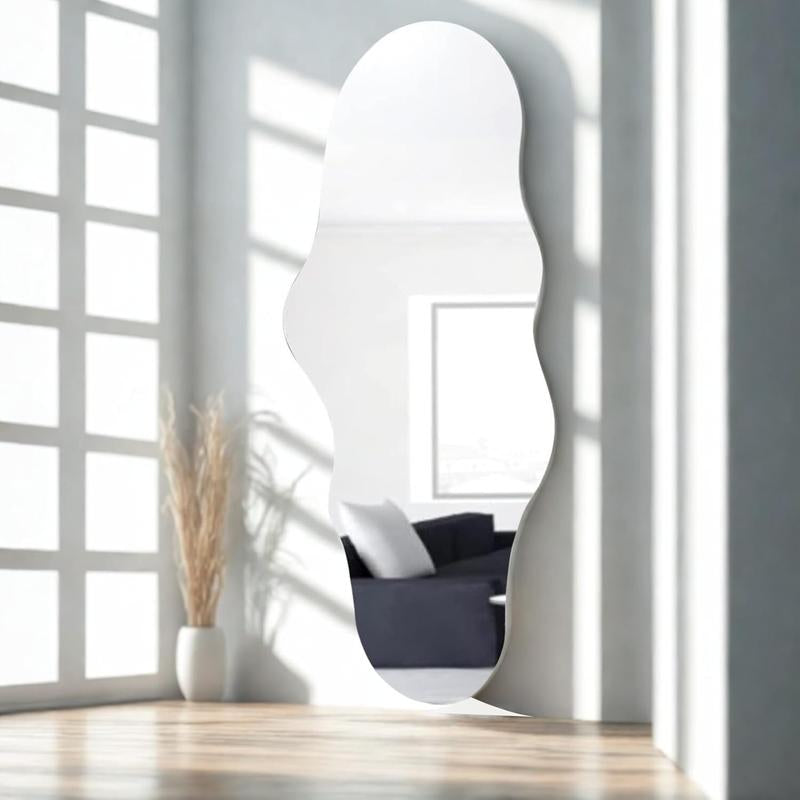 47X23 Inch Full Length Wall Mounted Mirror Tall Mirror Full Floor Length Mirror Dressing Mirror Frameless Mirror for Bedroom Bathroom Living Room, Irregular Shape Mirror, White