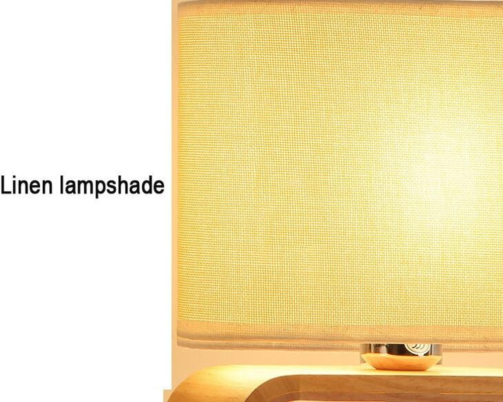 Modern Wood Table Lamp- Cloth Lampshade - Night Table Lamp- Eco-Friendly Lamp
